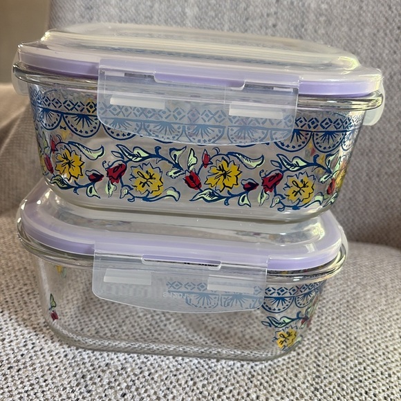 Set of 2 Floral Glass Food Storage Containers - Picture 4 of 8